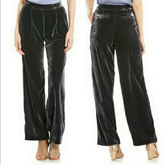 Sigrid Olsen Silver Gray Crushed Velvet Trouser Wide Leg Pants Size 14 NEW - Picture 1 of 16